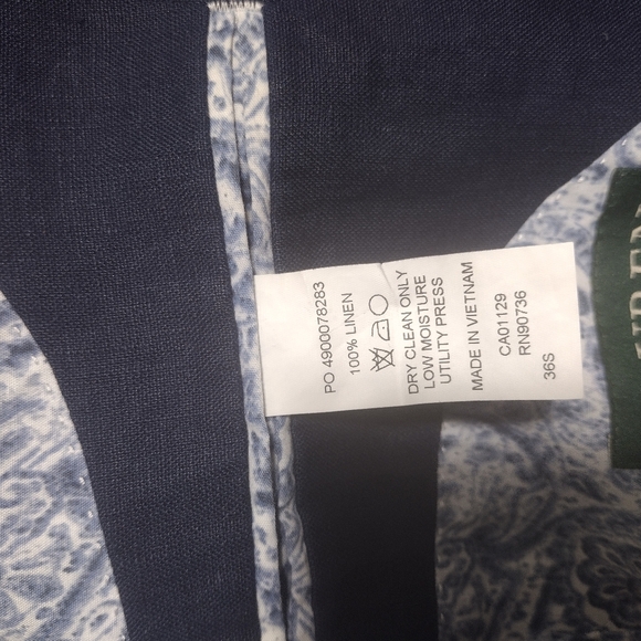 Lauren Ralph Lauren 100% Linen 2-Two Button Summer Suit Jacket Coat Navy Men 36S - Picture 7 of 10